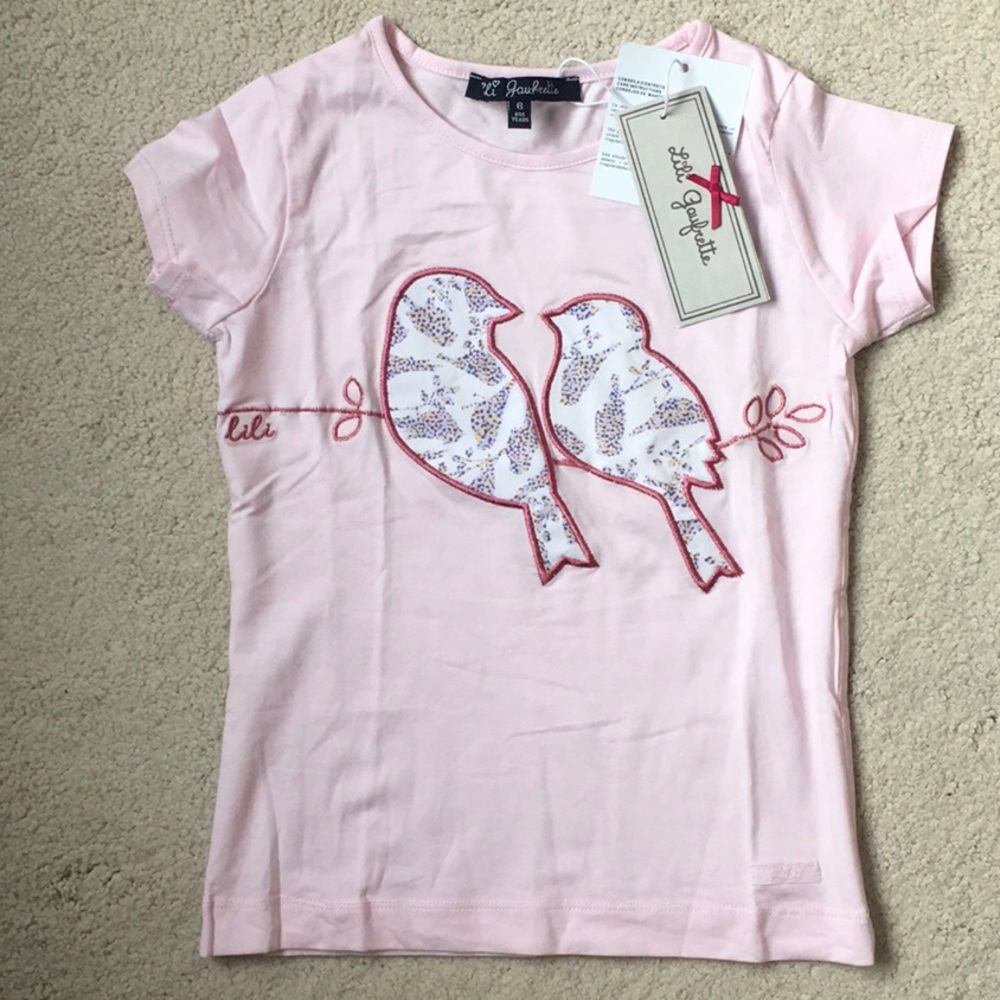 Girls Lili Gaufrette Embroidered Birds Tee NWT 5/6